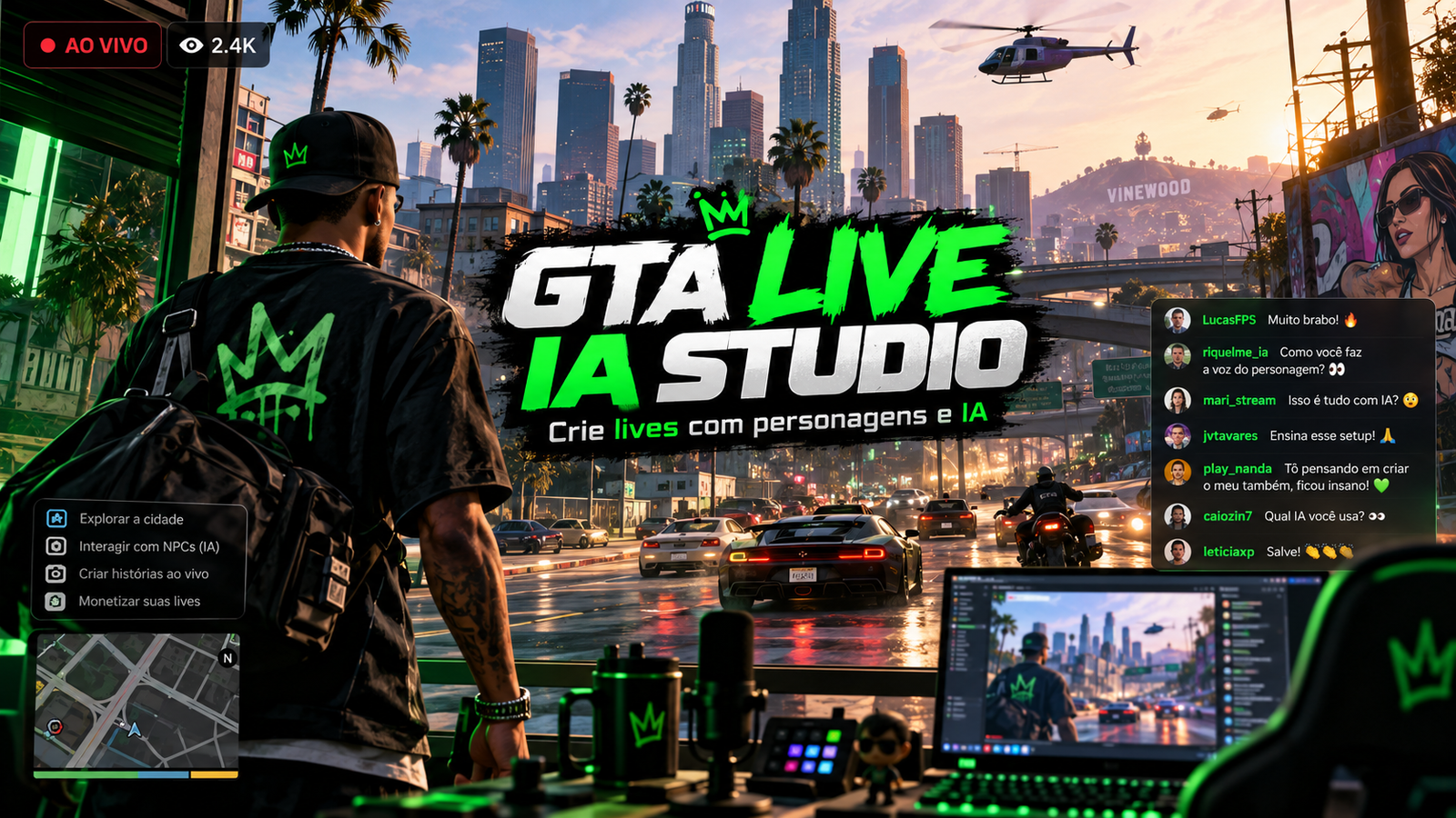 GTA LIVE IA STUDIO em uma live inspirada no universo de GTA V